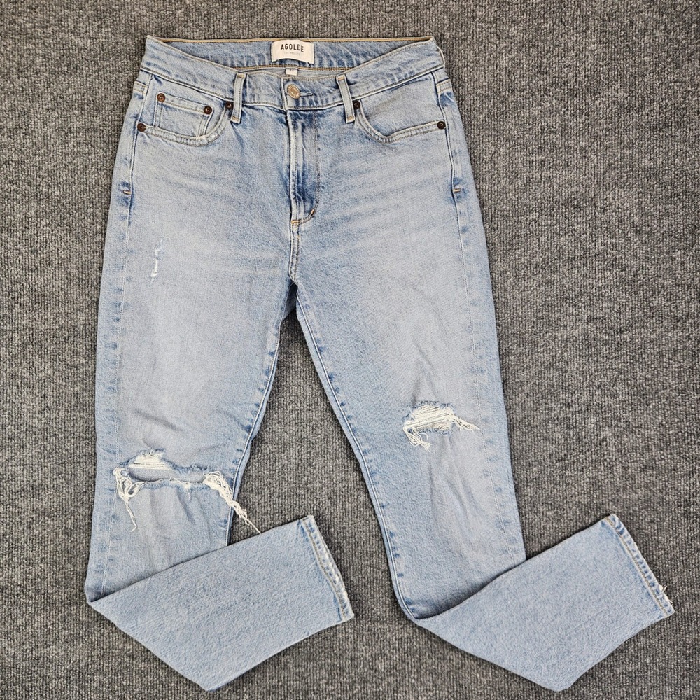 AGOLDE Sophie Skinny Ankle Jeans Women's 27 Mid Rise Light Wash Distressed Blue‎